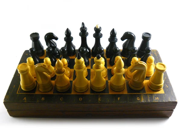 Chess, Chess pieces, Chess box, Wooden chess, Plastic chess, Old chess, Soviet vintage, USSR, White background, Close-up, headstock stock image, Nostalgishop