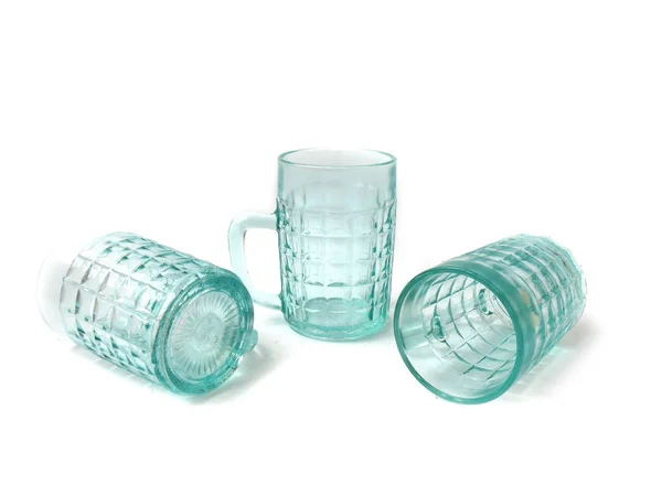 Ölglas Crystal Muggar Klart Glas Vit Bakgrund Närbild Sovjetiska Vintage — Stockfoto