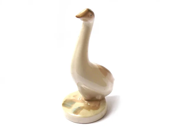 Figurka Porcelanowa Statuetkę Gęś Gęś Biała Golden Goose Rysunek Porcelany — Zdjęcie stockowe