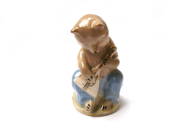 Figurinha Porcelana Figurinha Urso Urso Russo Urso Balalaika Figurinha Porcelana — Fotografia de Stock