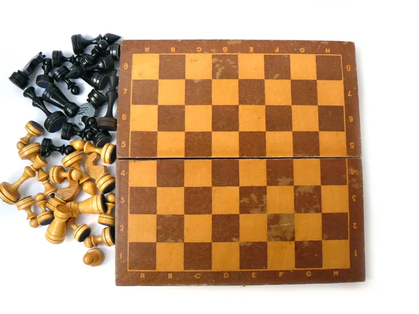 Chess Chess Pieces Chess Box Wooden Chess Plastic Chess Old — Stock Photo, Image