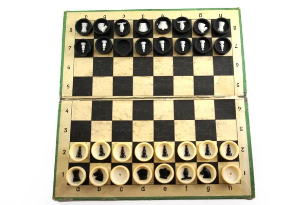 Chess, Chess pieces, Chess box, Wooden chess, Plastic chess, Old chess, Soviet vintage, USSR, White background, Close-up, Chess board, Chess in hand, Hand, headstock stock image, Nostalgishop