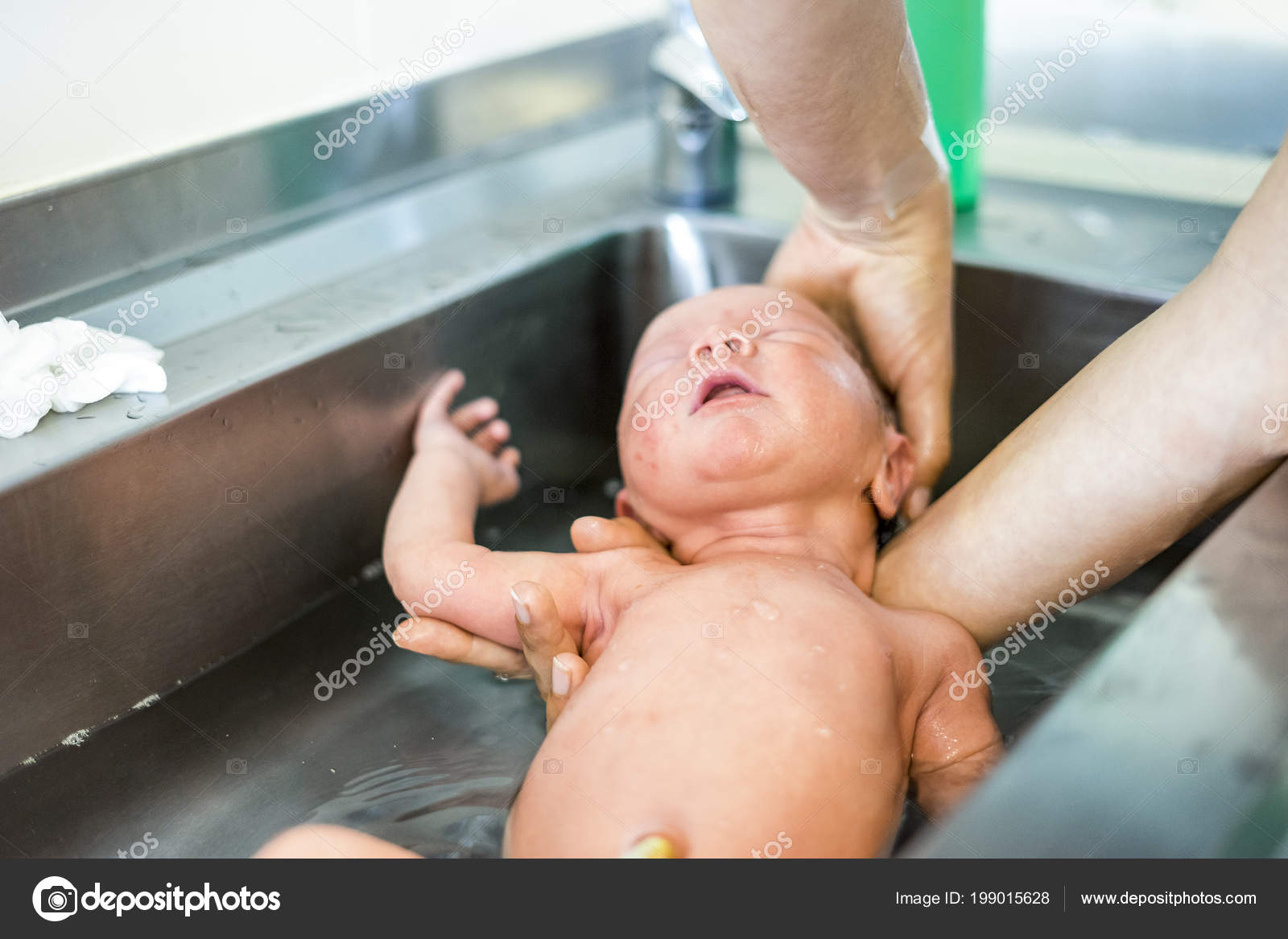 First Bath Newborn Baby Boy Hospital Sink Stock Photo Image By C Sopotniccy 199015628