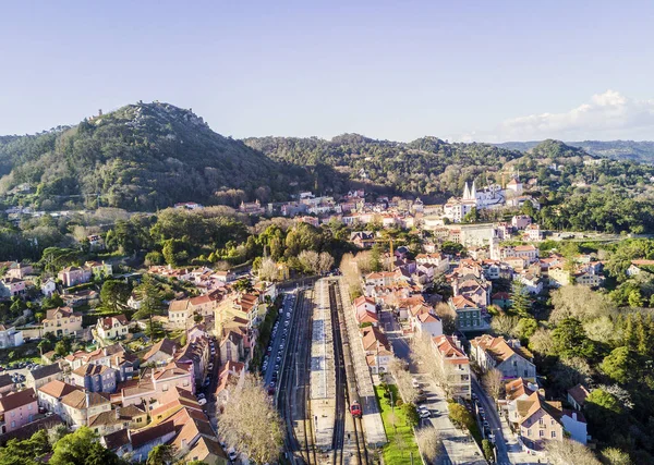 Вид Воздуха Синтру Замком Мавров Дворец Пена Холмах Португалия — стоковое фото