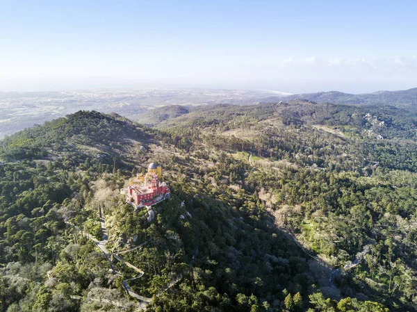 Légi Felvétel Színes Nemzeti Pena Palota Sintra Lisszabon Portugália Mellett — Stock Fotó