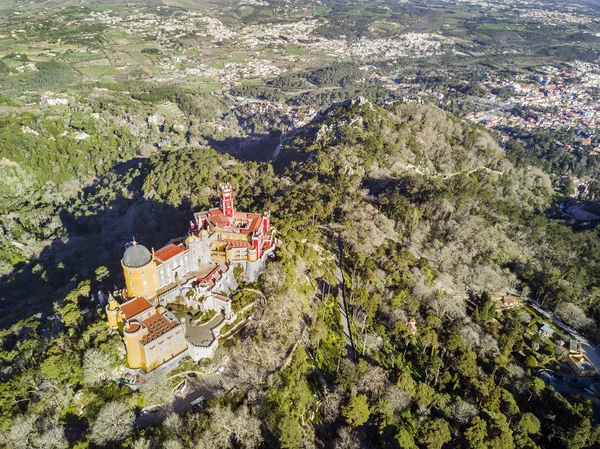 Letecký Pohled Barevné Národní Palác Pena Sintra Vedle Lisabon Portugalsko — Stock fotografie