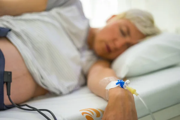 Peripheral Venous Catheter Hand Laying Pregnant Woman — Stock Photo, Image