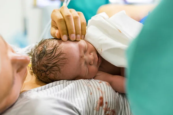 Mother Her Newborn Boy Just Delivery — Stock Photo, Image