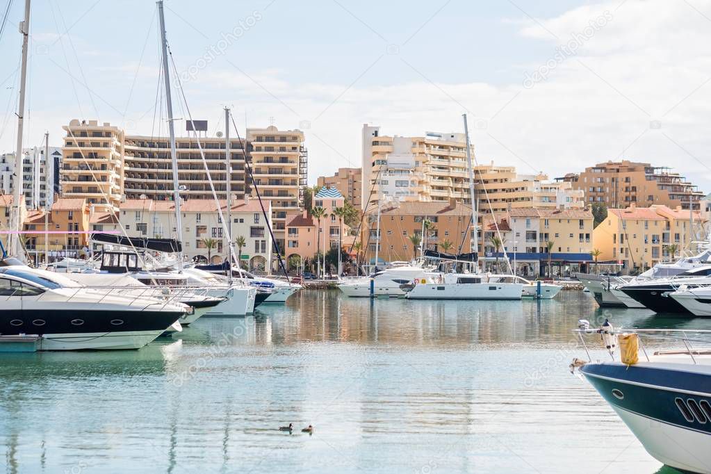 Marina with luxurious yachts and sailboats in Vilamoura, Quarteira, Algarve, Portugal