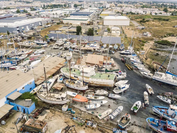 Vista Aérea Depuradora Aguas Residuales Dique Seco Astillero Olhao Algarve — Foto de Stock