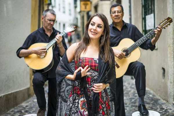 Fado Band Performing Traditional Portuguese Music Narrow Street Alfama Lisbon — Stock Photo, Image
