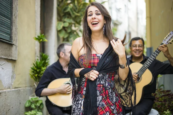 Fado Band Performing Traditional Portuguese Music Street Alfama Lisbon Portugal — Stock Photo, Image