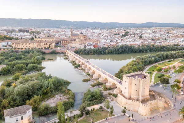 著名罗马桥和清真寺的鸟图 科尔多瓦大教堂 安达卢西亚 西班牙 — 图库照片