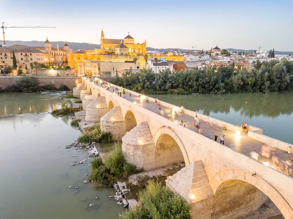 Widok Słynny Most Rzymski Meczet Katedra Cordoba Andaluzja Południowa Hiszpania — Zdjęcie stockowe