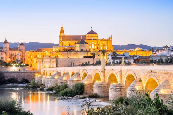 ローマ橋と大聖堂 コルドバ アンダルシア スペインのランドマークとしてモスク — ストック写真