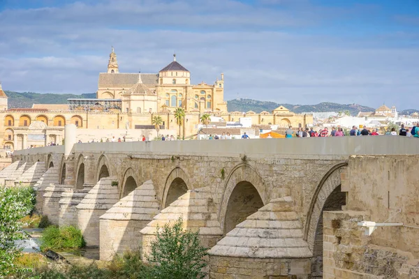 Ponte Romano Cattedrale Moschea Come Punti Riferimento Cordova Andalusia Spagna — Foto Stock