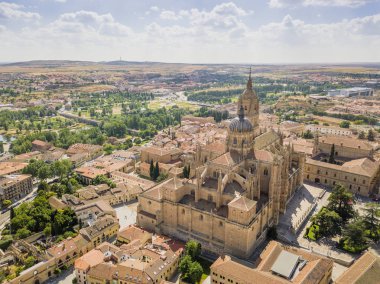 Aerial view of Salamanca with new and old cathedral in the first plan, Spain clipart