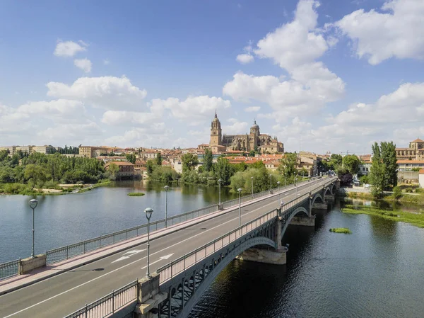 Stadsbilden Salamanca Med Bron Över Floden Tormes Och Katedral Spanien — Stockfoto