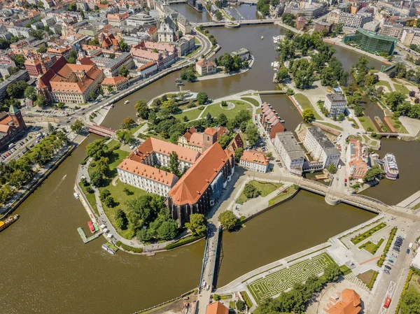 Widok Lotu Ptaka Najstarszej Zabytkowej Części Wrocław Znajduje Się Głównie — Zdjęcie stockowe
