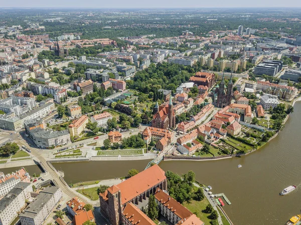 Flygfoto Över Den Äldsta Historiska Delen Wroclaw Polen — Stockfoto