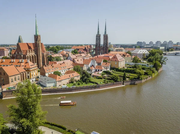 Vista Aérea Parte Histórica Más Antigua Wroclaw Llamada Ostrow Tumski — Foto de Stock