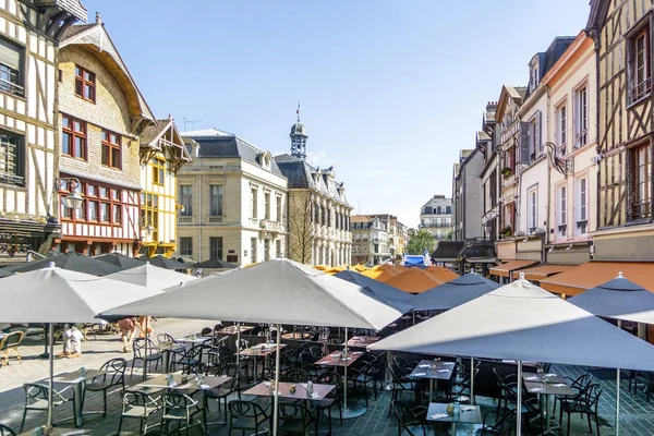 Casas Medievales Entramado Madera Plaza Del Mercado Troyes Aube Francia —  Fotos de Stock