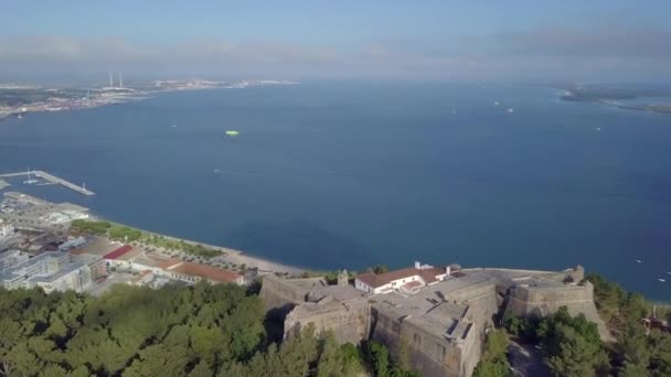 Vista Aérea Fortaleza São Filipe Litoral Cidade Setúbal Portugal — Vídeo de Stock