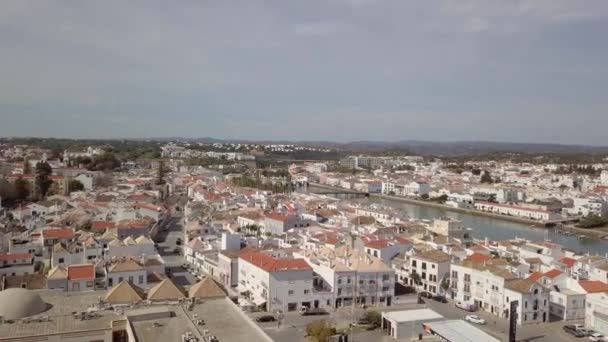 Flygfoto Över Traditionella Portugisiska Staden Tavira Algarve Portugal — Stockvideo