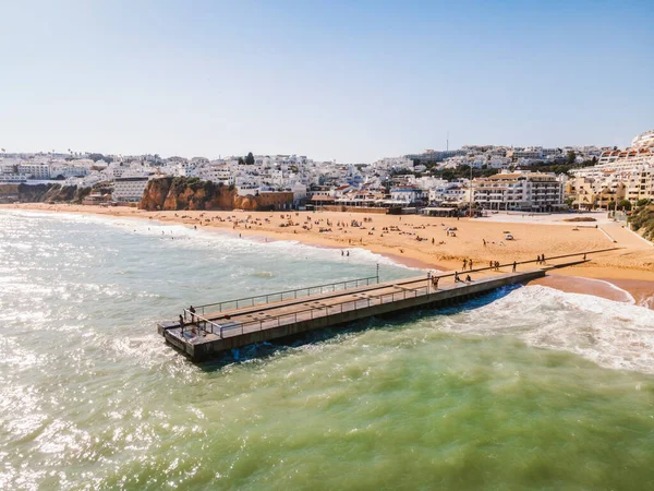 Vista Aérea Costa Albufeira Con Amplia Playa Arquitectura Blanca Algarve — Foto de Stock