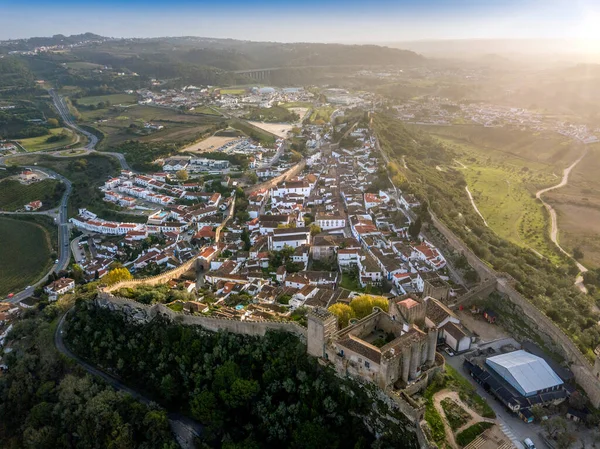 Disparo Aéreo Obidos Con Muros Castillos Históricos Distrito Leiria Portugal —  Fotos de Stock
