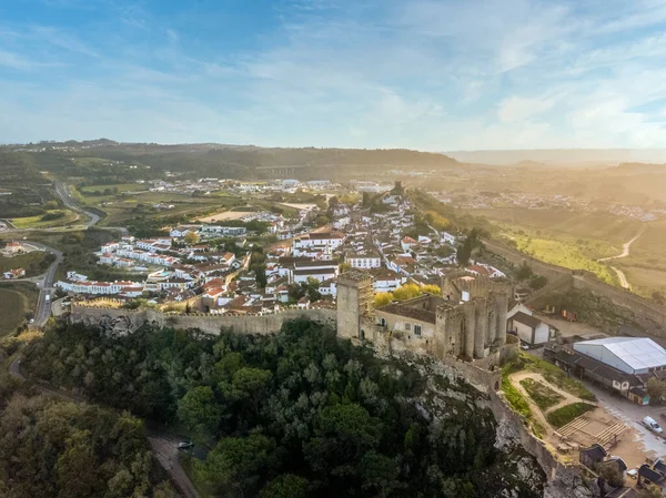 Tiro Aéreo Óbidos Com Muralhas Históricas Castelo Distrito Leiria Portugal — Fotografia de Stock