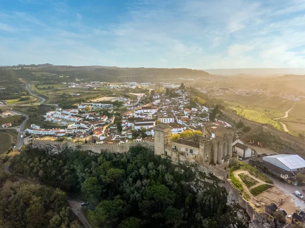 Letecké Focení Obidosu Historickými Zdmi Hradem Okres Leiria Portugalsko — Stock fotografie