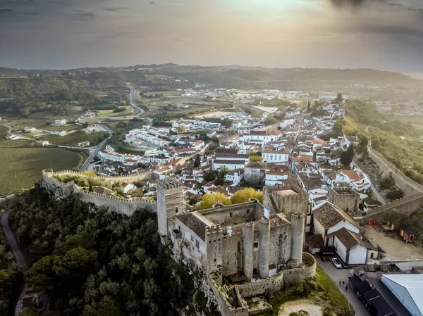 Disparo Aéreo Obidos Con Muros Castillos Históricos Distrito Leiria Portugal —  Fotos de Stock