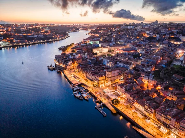 Вид Воздуха Центр Города Порту Вечером Португалия — стоковое фото