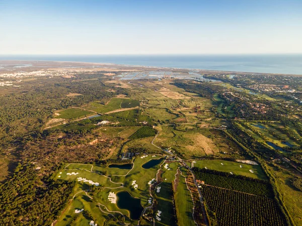 Luchtfoto Van Golfbaan Bij Faro Algarve Zuid Portugal — Stockfoto