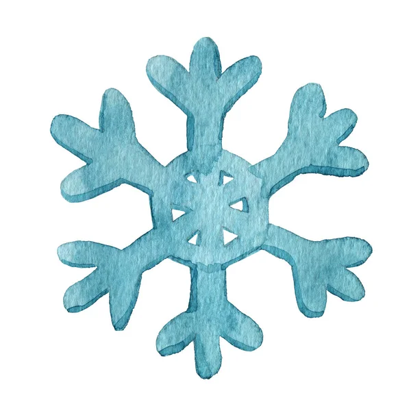 孤立した水彩雪片。白を背景に。冬の象徴。美しい装飾. — ストック写真