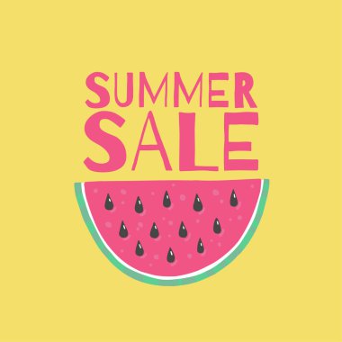 Kavun ile soyut yaz satış arka plan. Vektör Illustration sarı arka planda