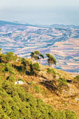 Trapani, İtalya Erice, Sicilya Adası'nda doğru panoramik görünüm