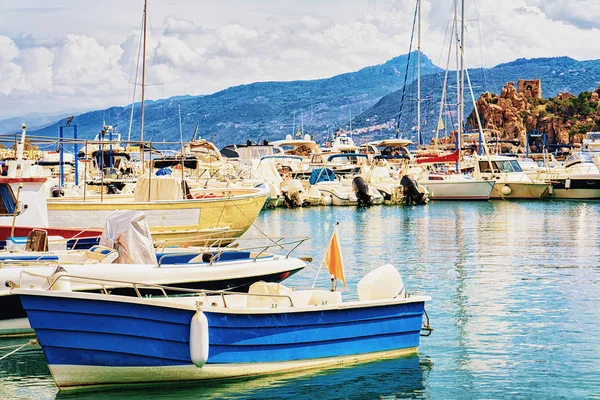 Boats Cefalu Port Mediterranean Sea Palermo Region Sicily Island Italy — Stock Photo, Image