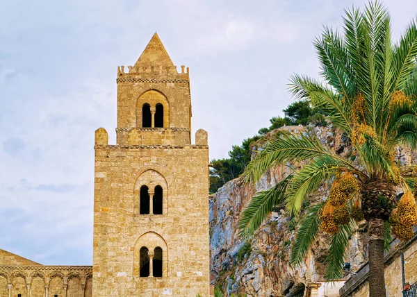 Wieża Katedry Cefalu Stare Miasto Palermo Region Sicily Wyspa Włochy — Zdjęcie stockowe