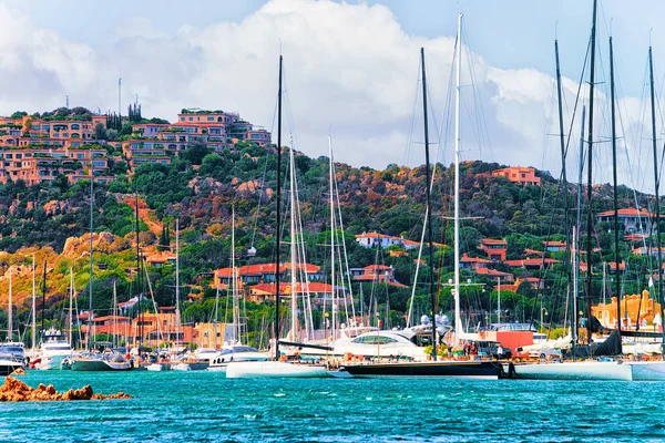 Paesaggio Con Yacht Lusso Nel Porto Turistico Porto Cervo Resort — Foto Stock
