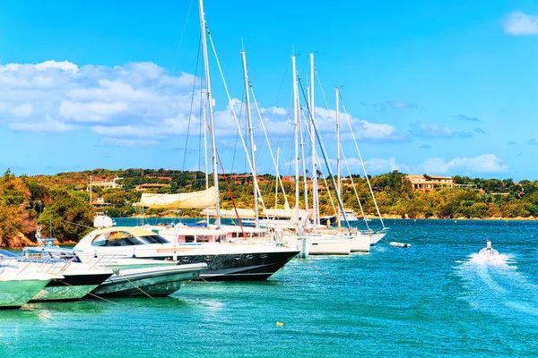 Landscape Luxury Yachts Marina Porto Cervo Resort Costa Smeralda Sardinia — Stock Photo, Image