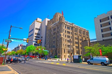 Philadelphia, Amerika Birleşik Devletleri - 4 Mayıs 2015: Montgomevy Avenue, Philadelphia, Pennsylvania, ABD bina Conwell Hall of Temple Üniversitesi. 