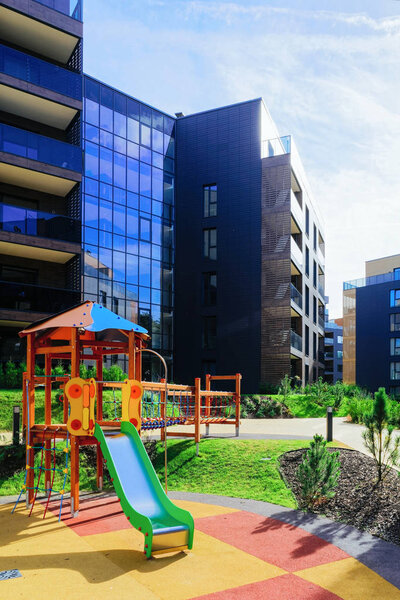 Children playground at complex of residential building quarter. And outdoor facilities.