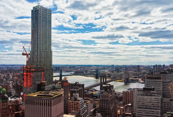 Luchtfoto Met Lower Manhattan Bruggen New York Usa Brooklyn Bridge — Stockfoto