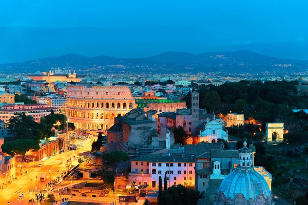 Dei Fori Imperiali Dan Colosseum Pusat Kota Roma Italia Malam — Stok Foto