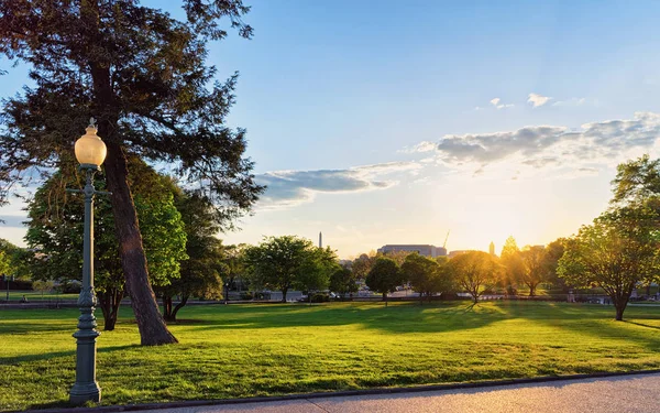 Západ Slunce Parku National Mall Washington Usa Jeden Nejoblíbenějších Nejnavštěvovanějších — Stock fotografie