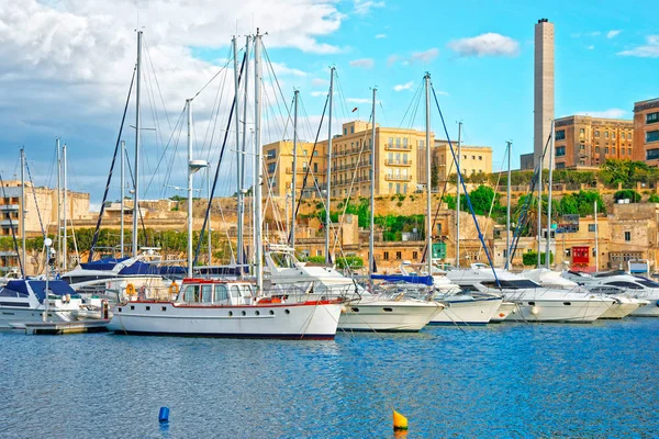 Motorcsónakok Msida Marina Málta Szigetén — Stock Fotó