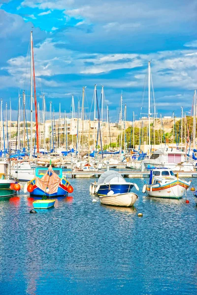 Perahu Motor Msida Marina Pulau Malta — Stok Foto