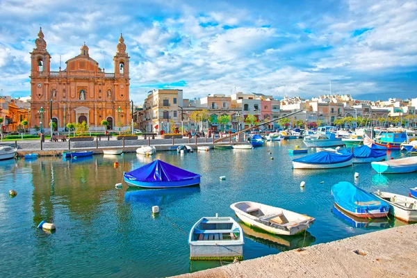 Iglesia Parroquial Puerto Deportivo Msida Isla Malta —  Fotos de Stock